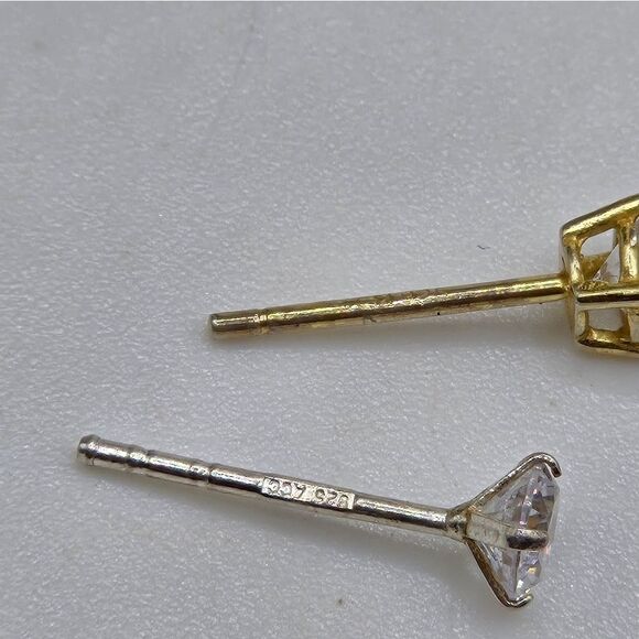 "5/$25" Mismatched Sterling Silver CZ Tiny Round Stud Earrings - Picture 4 of 8